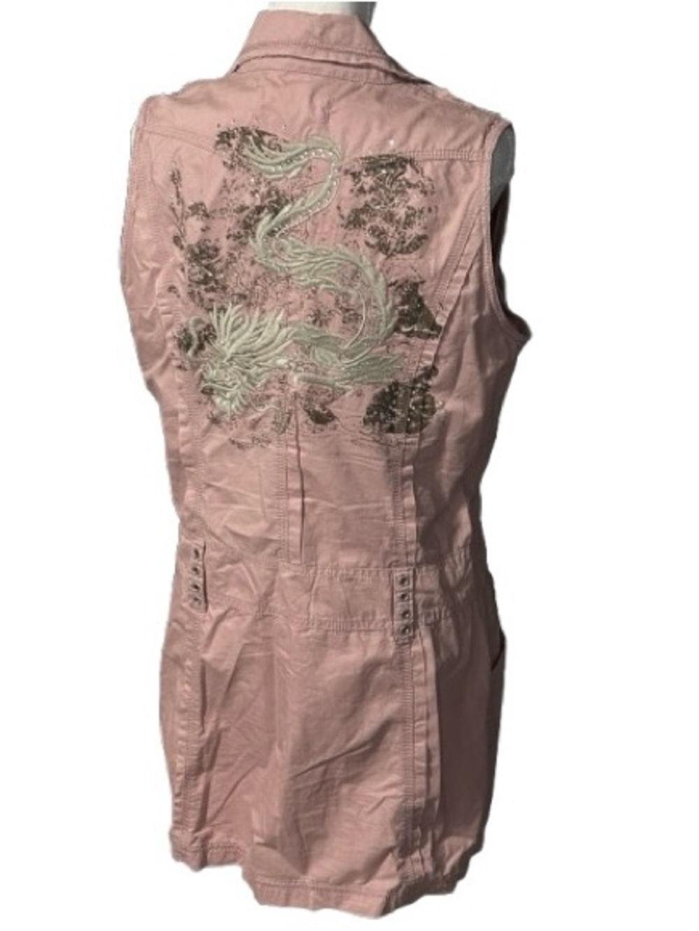 Vintage Cotton  Dusty Rose Dragon Embroidered MUR MUR Dress 90s Large Y2K Dress